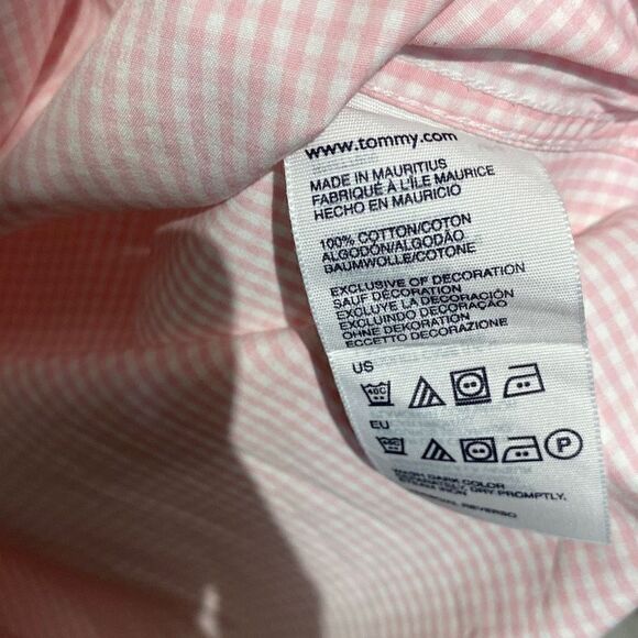 Tommy Hilfiger Men's Button-up Plaid 80's 2-Ply Cotton Dress Shirt Pink & White - Picture 11 of 12